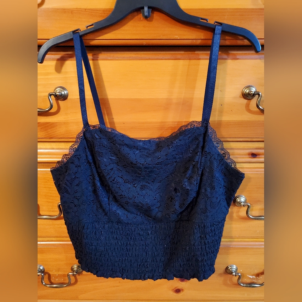 Torrid Black Lace Smocked Crop Top